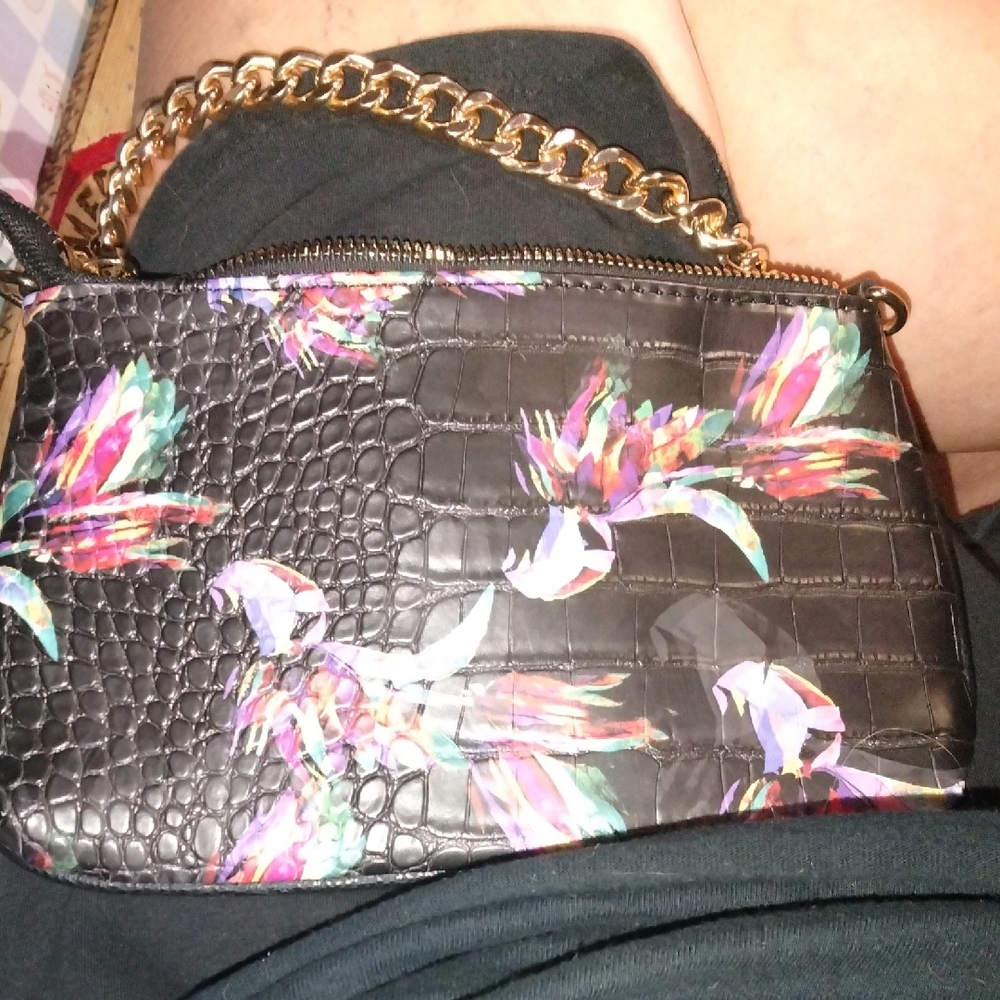 Floral Black Croc-Embossed Women's Bag